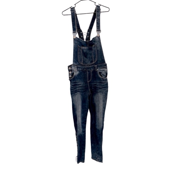 DAZL Womens Juniors Denim Overalls Distressed Blue Medium Wash Size 15 - Picture 1 of 4